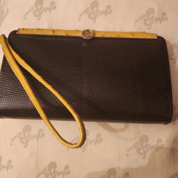 GUCCI CLUTCH WRISTLET LIZARD & OSTRICH - Picture 5 of 9